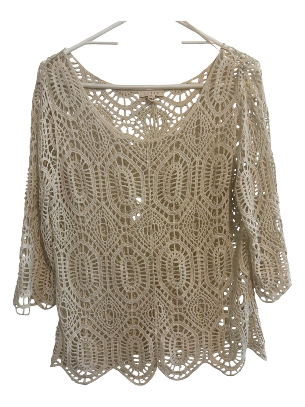 Medium Adiva Anthropologie Beige Crochet Lace Tunic Top